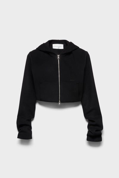 RUCHED ZIP HOODIE in Wool Black