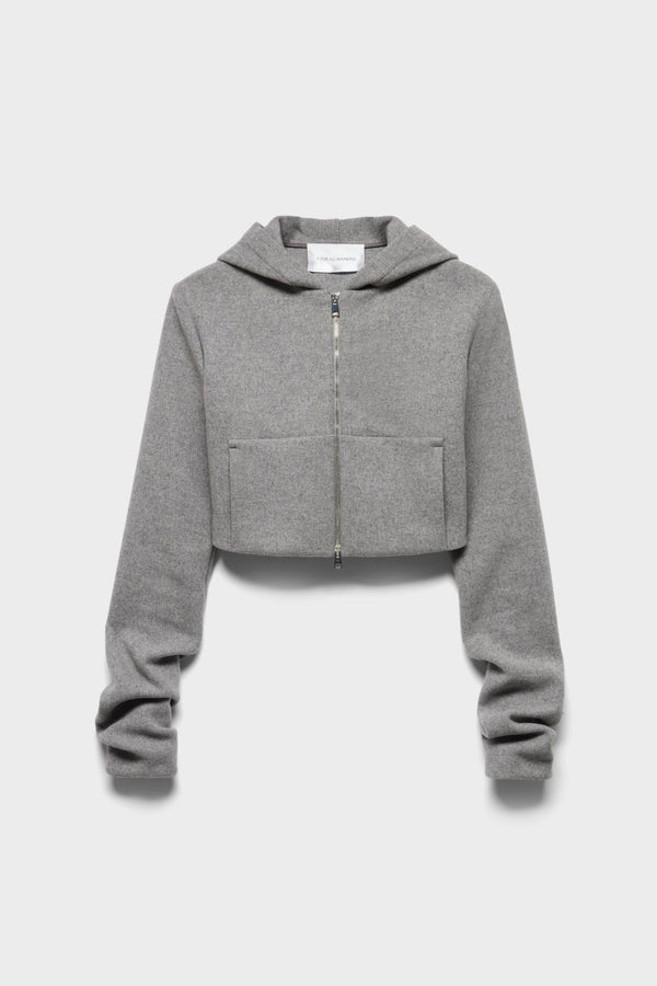 RUCHED ZIP HOODIE in Wool