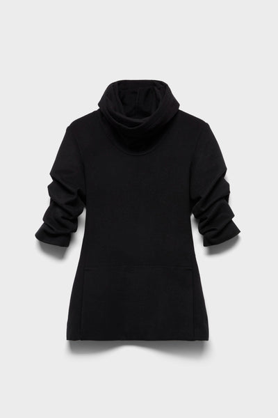 RUCHED HIGH NECK DRESS in Wool Blend Black