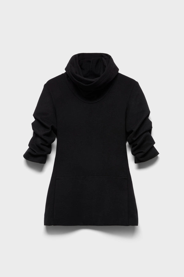 RUCHED HIGH NECK DRESS in Wool Blend