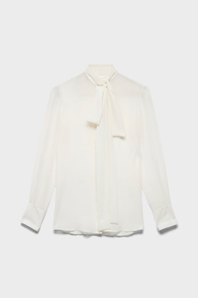 LONG SLEEVE BOW SHIRT in Silk Ivory