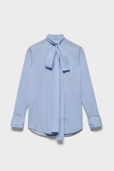 LONG SLEEVE BOW SHIRT in Poplin Sky Blue