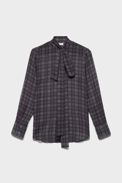 LONG SLEEVE BOW SHIRT in Silk Houndstooth Grey
