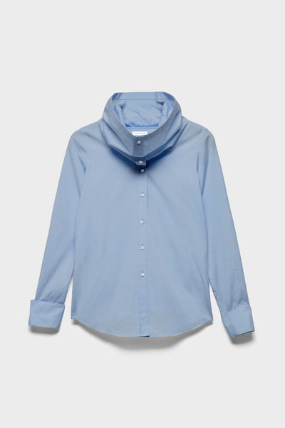 HIGH NECK LONG SLEEVE SHIRT in Poplin Sky Blue