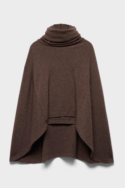 HIGH NECK SHAWL SWEATER in Wool Bark