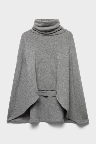 HIGH NECK SHAWL SWEATER in Wool Stone