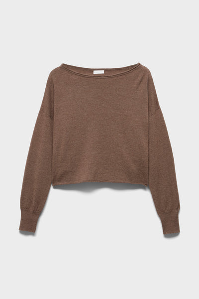 BOAT NECK CROPPED SWEATER in Wool Seashell