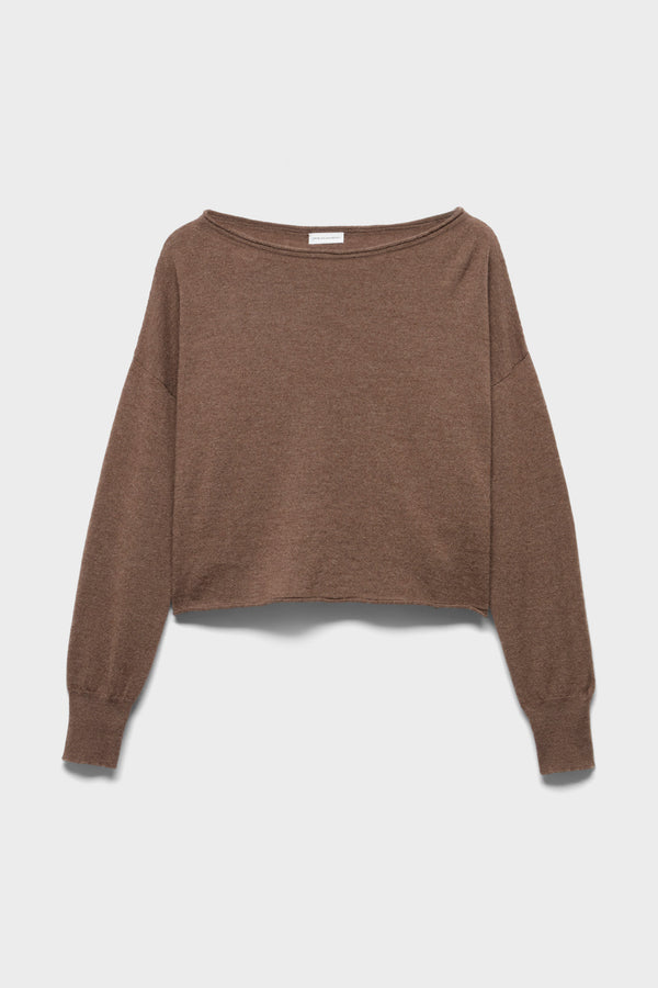 BOAT NECK CROPPED SWEATER in Wool