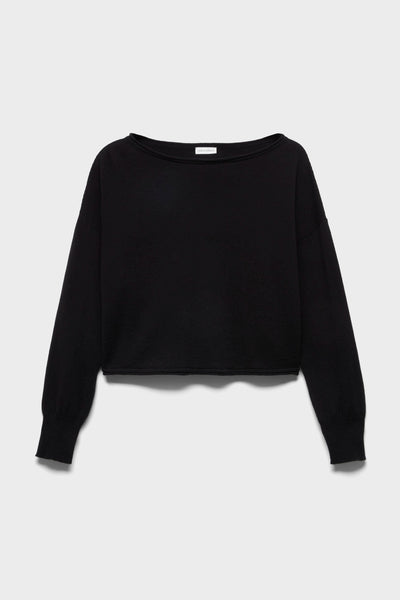 BOAT NECK CROPPED SWEATER in Wool Eclipse