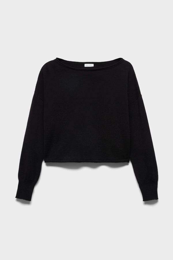 BOAT NECK CROPPED SWEATER in Wool