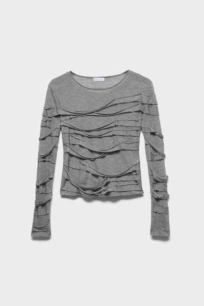 RIBBON LONG SLEEVE TEE in Viscose Slate