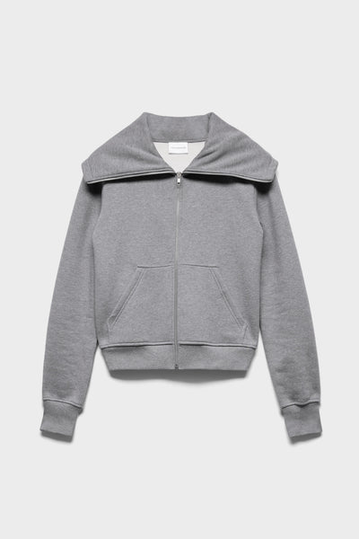 HIGH NECK ZIP HOODIE in Ash