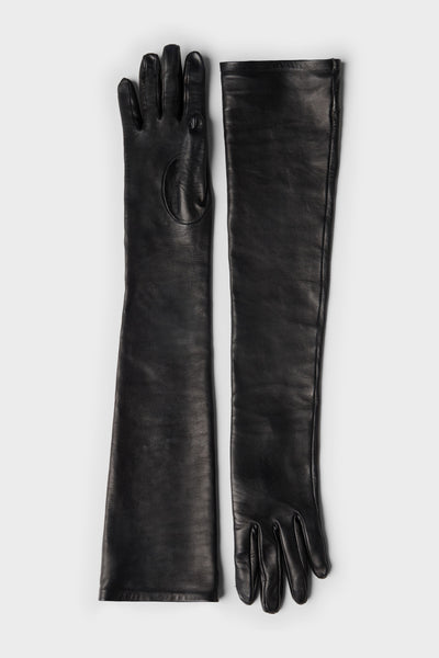 LONG GLOVES in Faux Leather Black