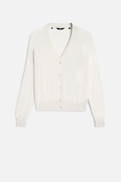 Silk Blend V-Neck Cardigan in Ivory