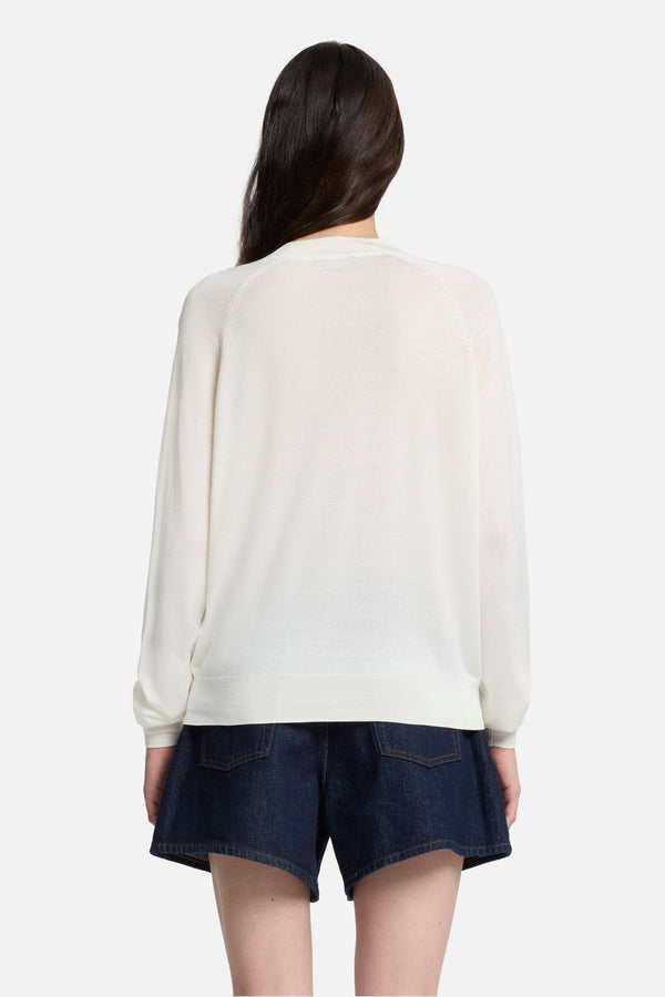 Silk Blend V-Neck Cardigan in Ivory