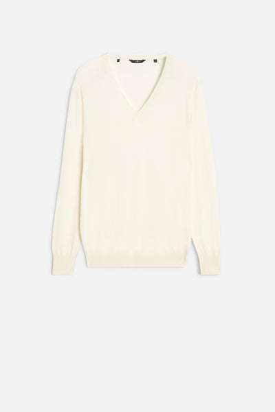 Silk Blend V-Neck Pullover in Ivory