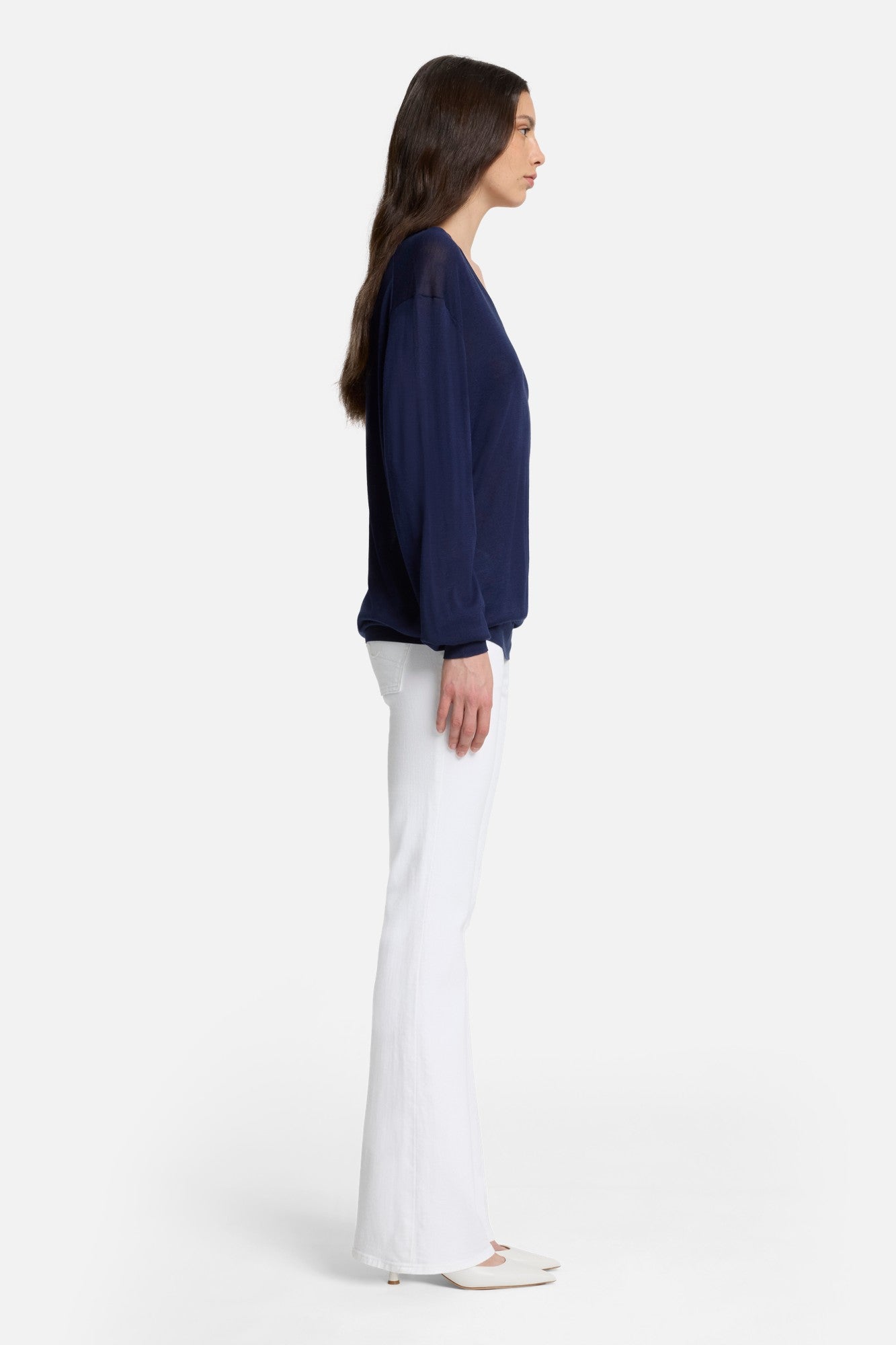 Silk Blend V-Neck Pullover in Navy | 7 For All Mankind