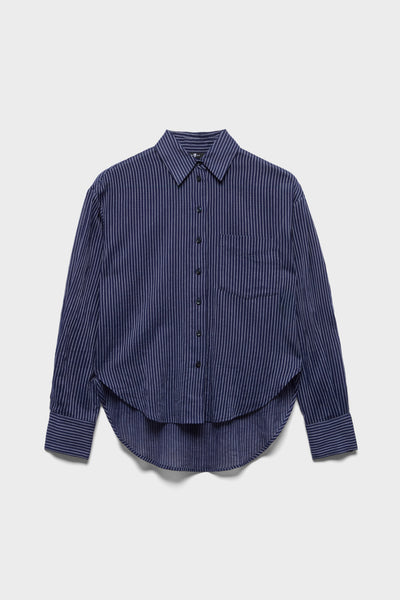Oversize Button Down in Navy Stripe