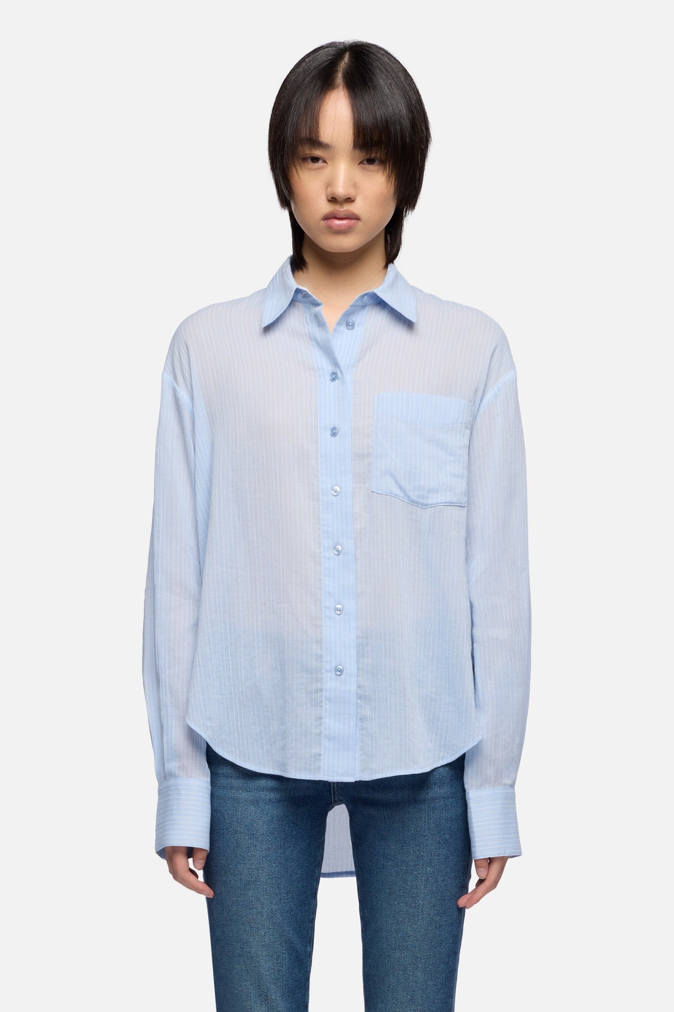 Oversize Button Down in Baby Blue Stripe | 7 For All Mankind