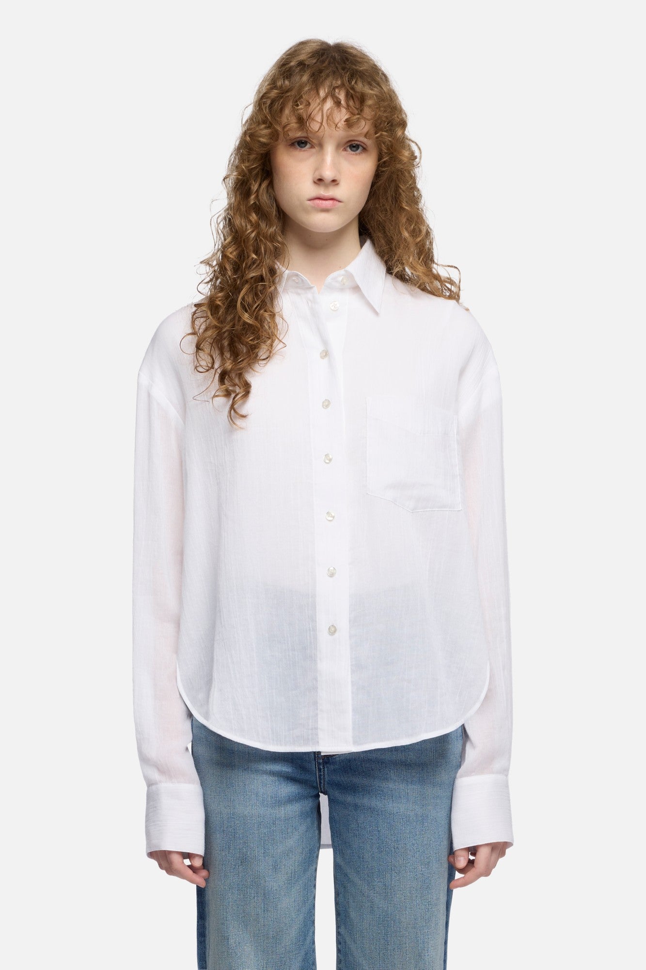 OVERSIZE BUTTON DOWN SHIRT in Cotton Voile Optical White | 7 For