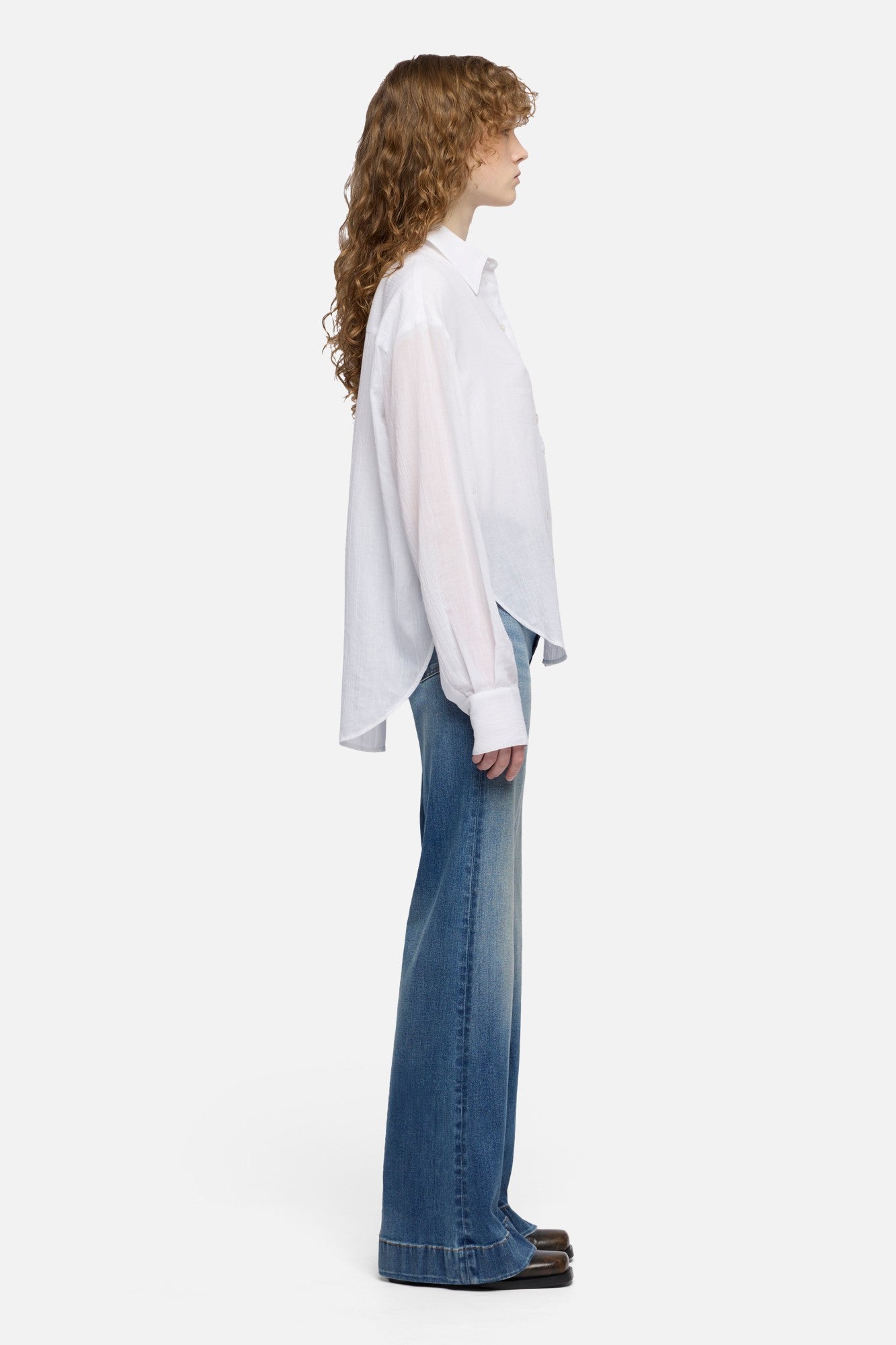 OVERSIZE BUTTON DOWN SHIRT in Cotton Voile Optical White | 7 For