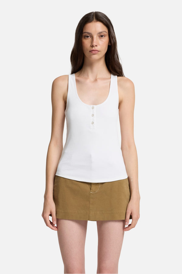 Ribbed Henley Tank in Optical White