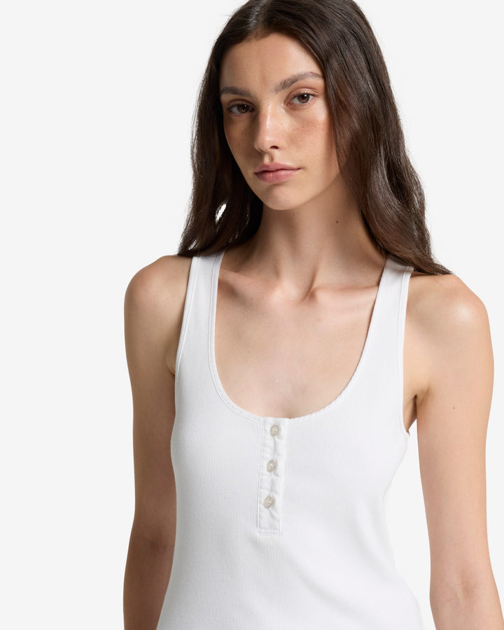 Ribbed Henley Tank in Optical White | 7 For All Mankind