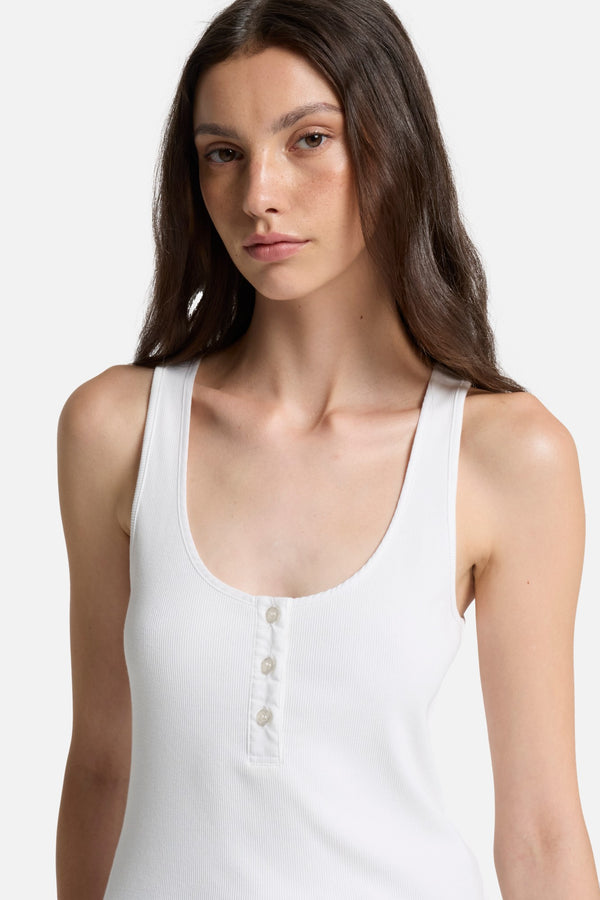 Ribbed Henley Tank in Optical White