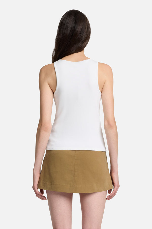 Ribbed Henley Tank in Optical White