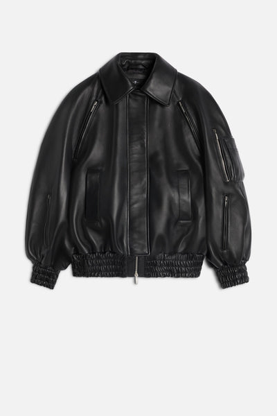 Leather Bomber Jacket in Black