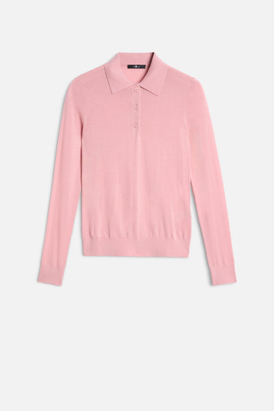 Wool Long Sleeve Polo Sweater in Pink