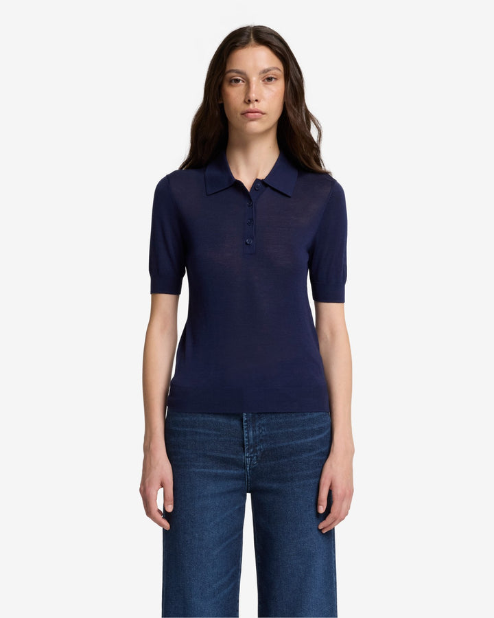 Silk Blend Polo in Navy