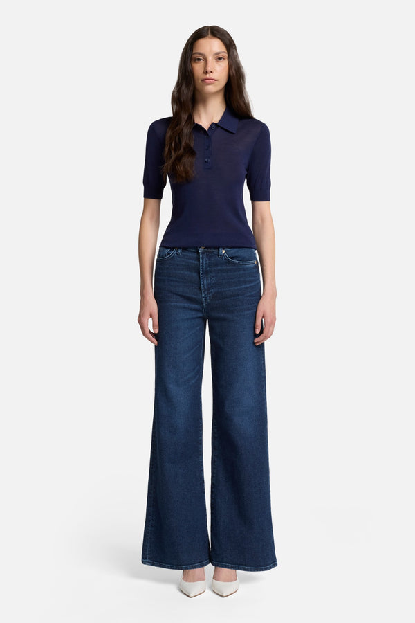 Silk Blend Polo in Navy