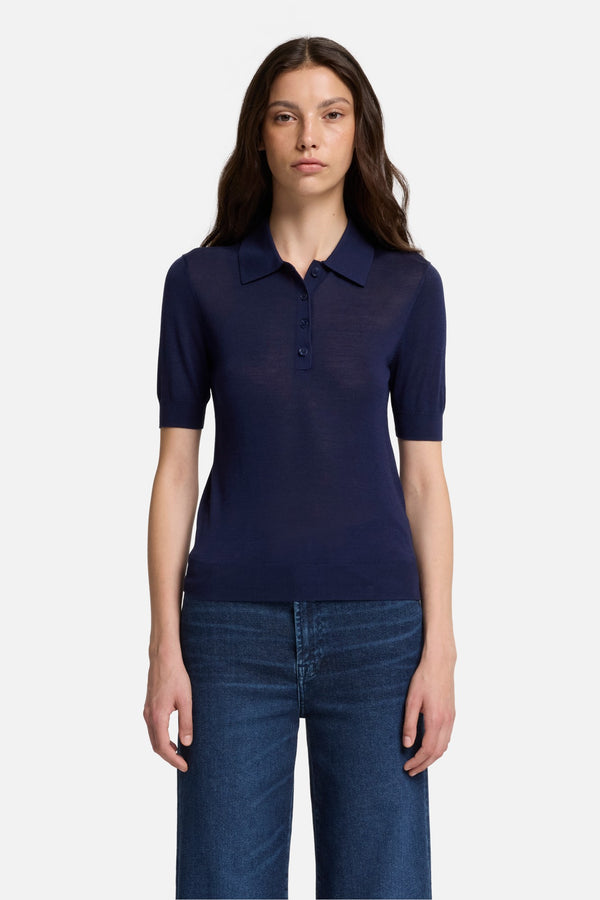 Silk Blend Polo in Navy