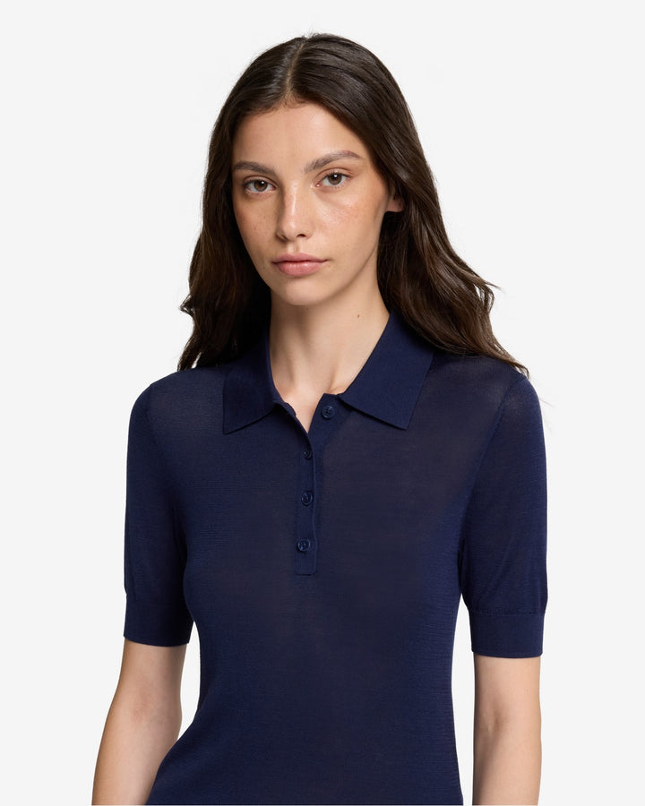 Silk Blend Polo in Navy