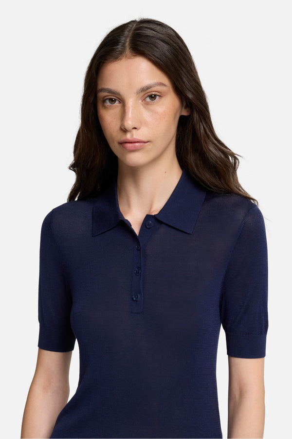 Silk Blend Polo in Navy