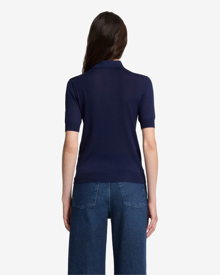 Silk Blend Polo in Navy