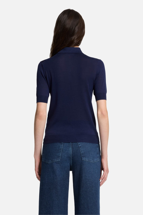 Silk Blend Polo in Navy