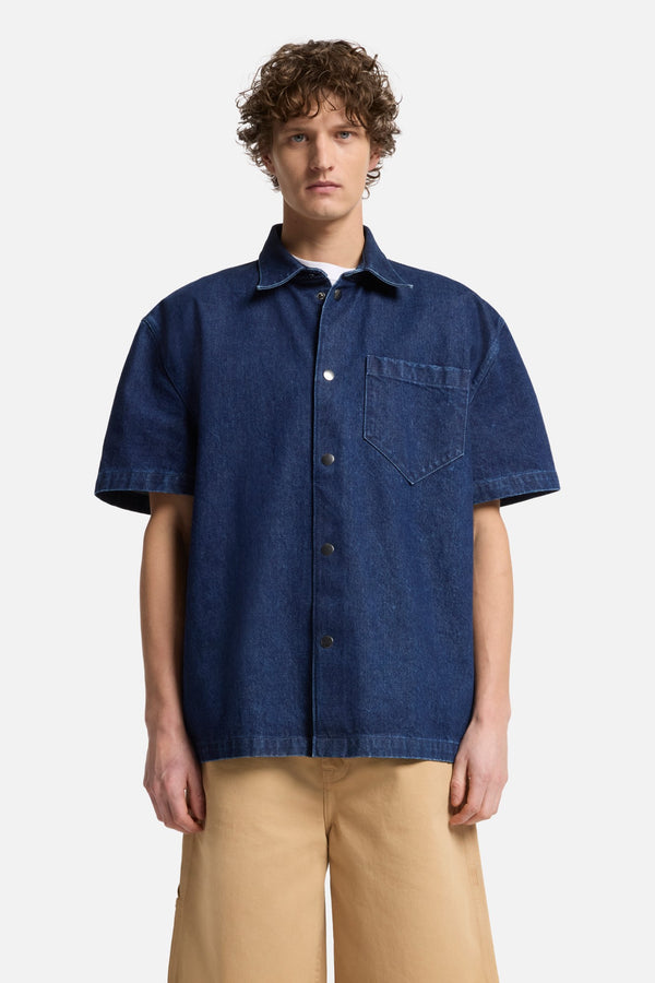 Utility Denim Camp Shirt in Carpenter Blue