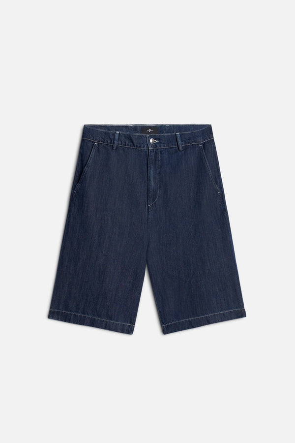 WIDE LEG CHINO SHORT in Indigo Linen