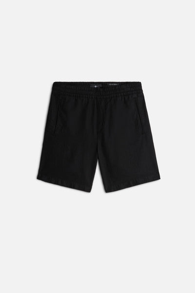 Linen Blend Jogger Short in Black