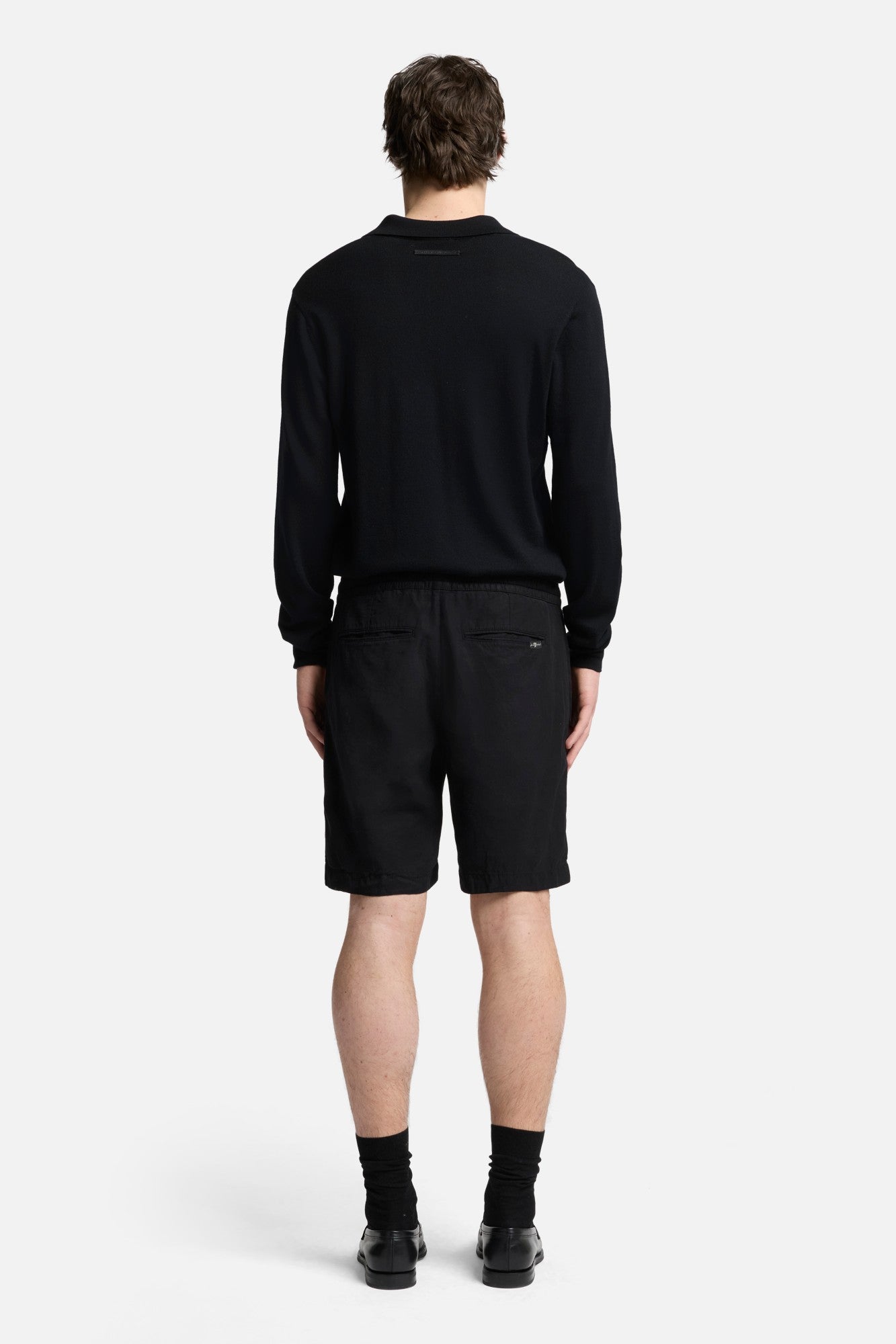 Linen Blend Jogger Short in Black | 7 For All Mankind