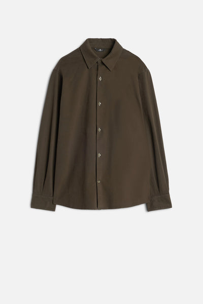 Comfort Twill Button Up Shirt In Dark Olive