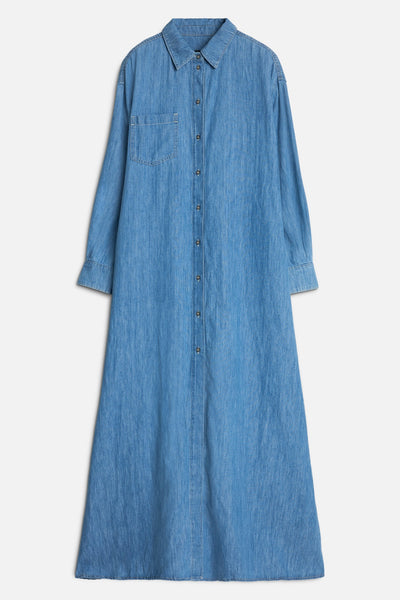Indigo Linen Maxi Shirtdress in Icy
