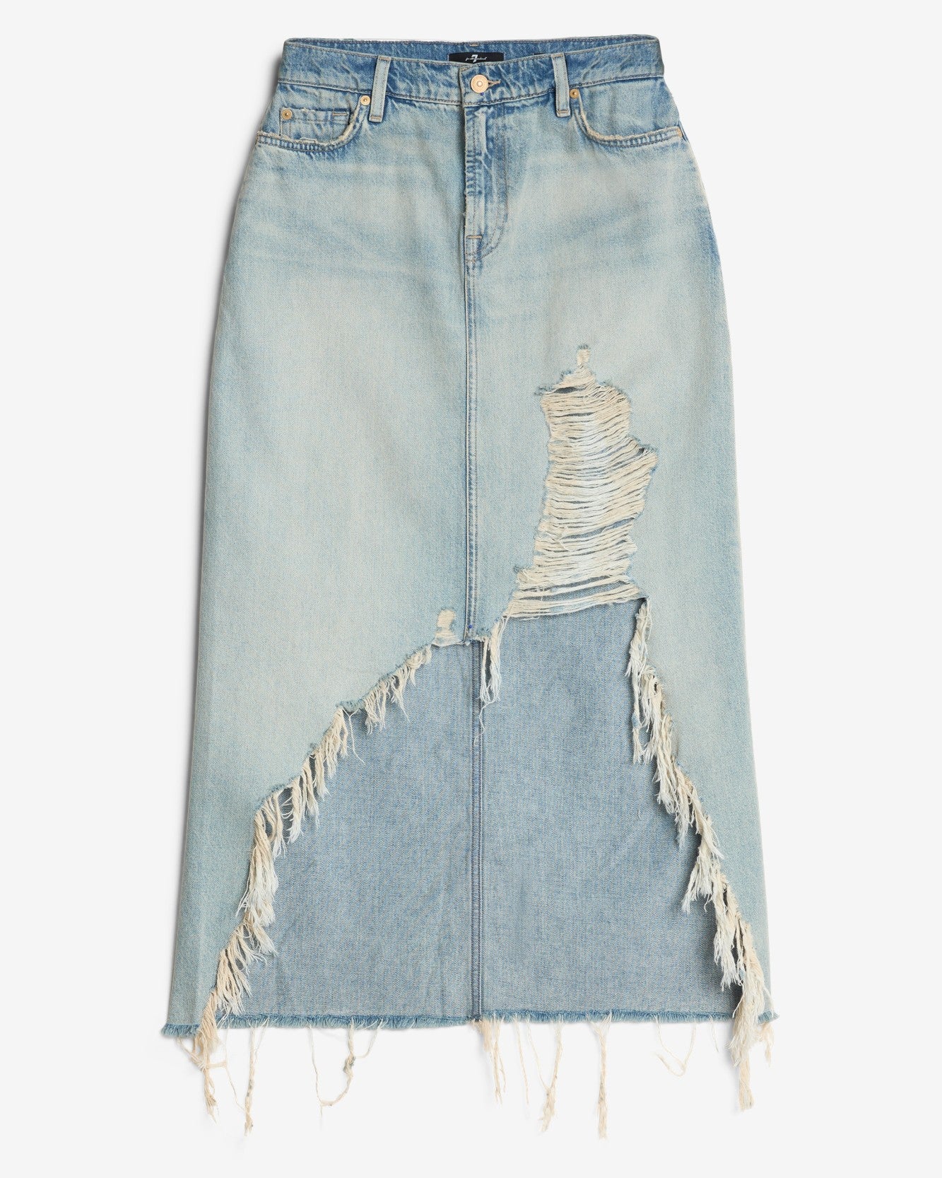 MANKIND Denim Midi Skirt in Peaches | 7 For All Mankind