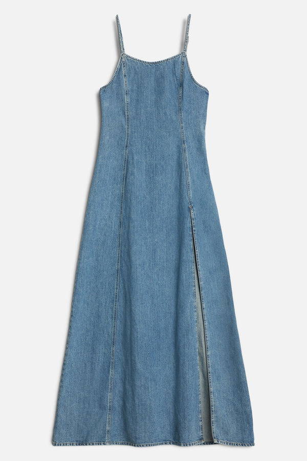 SLEEVELESS MAXI DRESS in Indigo Linen