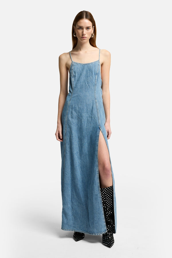 Indigo Linen Sleeveless Maxi Dress in Arizona