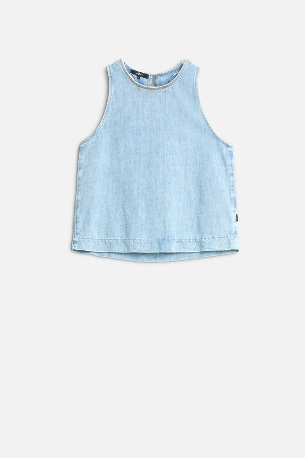 SLEEVELESS TOP in Indigo Linen