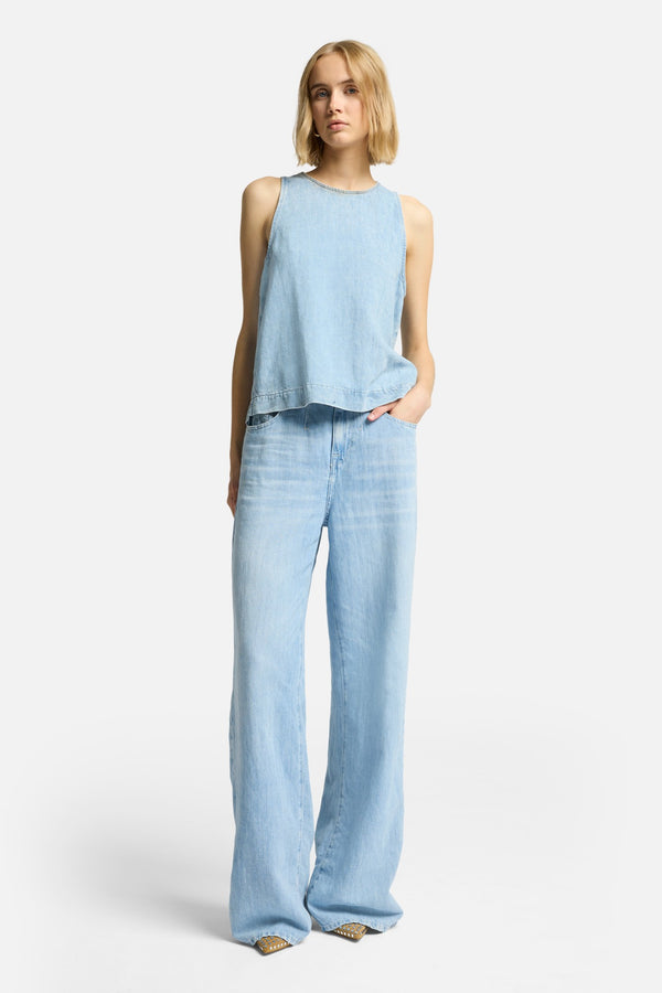 Indigo Linen Sleeveless Top in Kansas