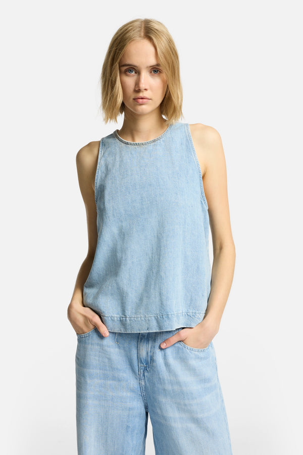 Indigo Linen Sleeveless Top in Kansas